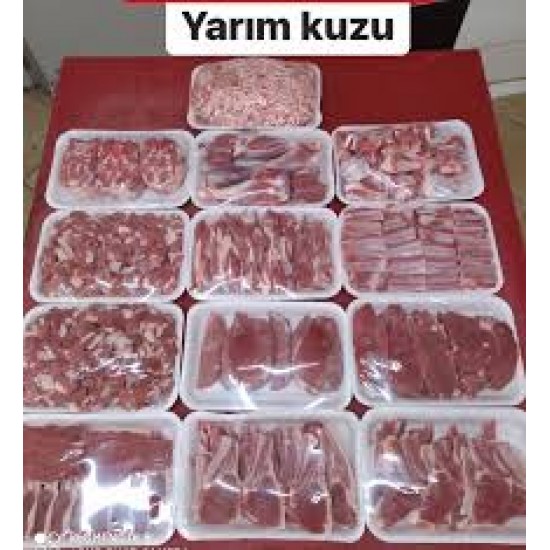 YARIM KUZU İŞLENMİŞ (10 kg)( 2 kg Pirzola,2 kg Kıyma, 3 kg Kuşbaşı, 1,6 kg gerdan,  1,4 kg yemeklik kemik ) Oranlar -+300 gr oynayabiir.